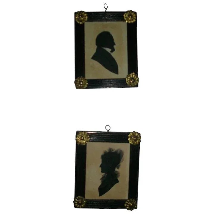 19th Century English Regency Portrait Silhouettes in Original Ebonized Frames - a Pair - 6