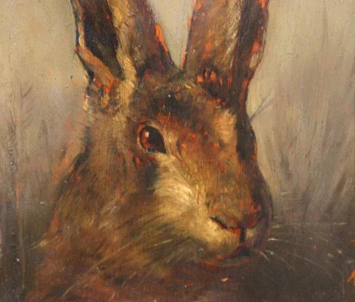 19th Century Hare Portrait Oil Painting on Wood Panel in Gilt Wood Frame - 2