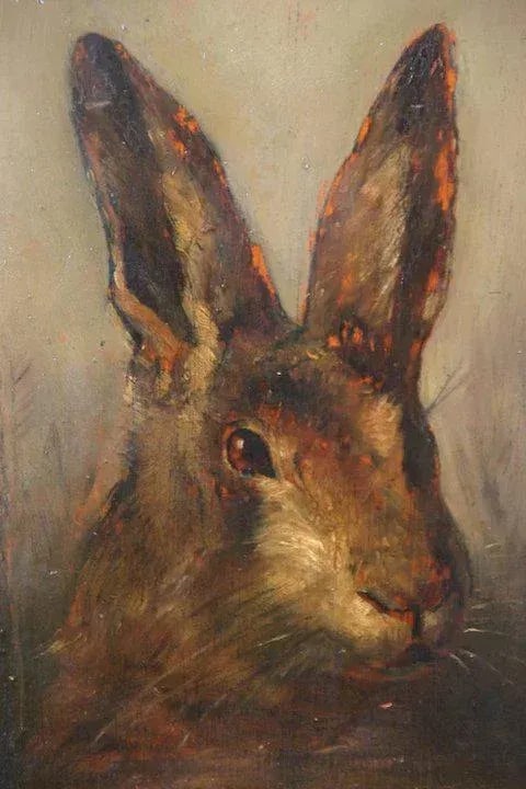 19th Century Hare Portrait Oil Painting on Wood Panel in Gilt Wood Frame - 4