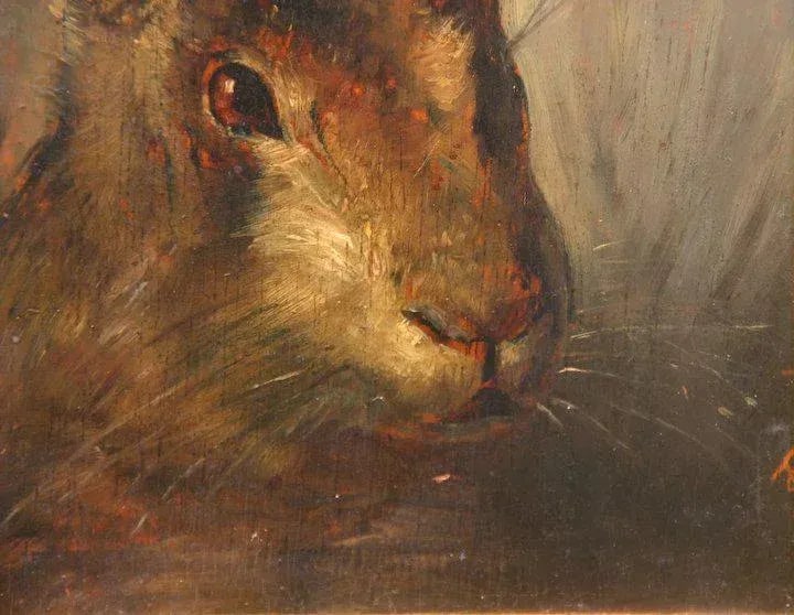 19th Century Hare Portrait Oil Painting on Wood Panel in Gilt Wood Frame - 5