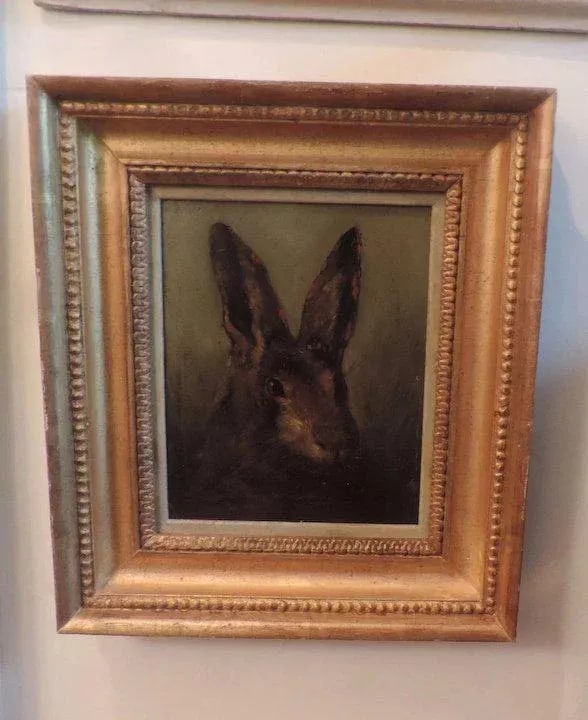 19th Century Hare Portrait Oil Painting on Wood Panel in Gilt Wood Frame - 6