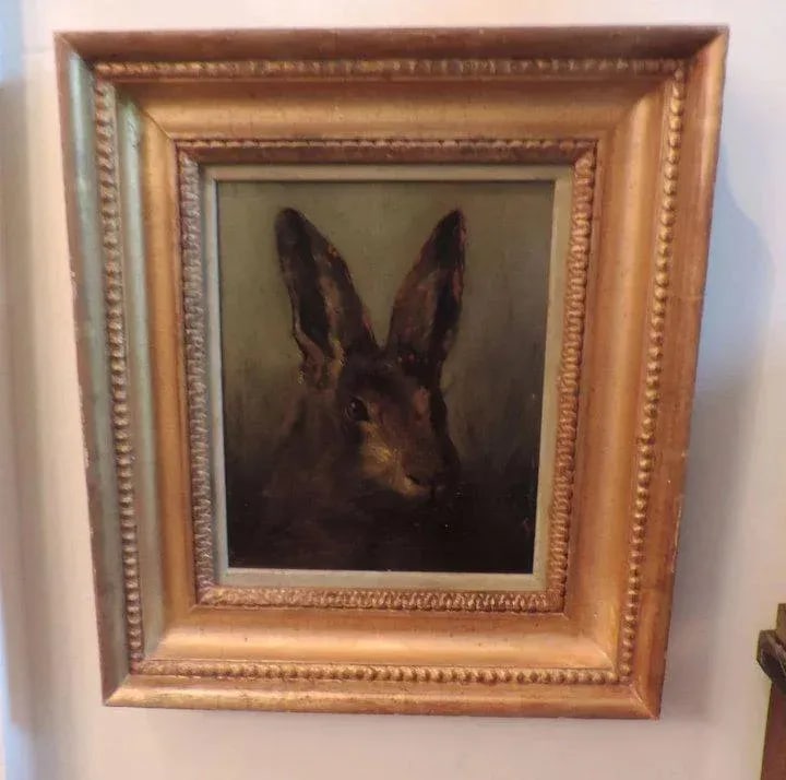 19th Century Hare Portrait Oil Painting on Wood Panel in Gilt Wood Frame - 9