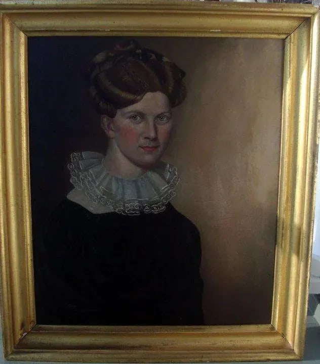 1825 American Federal Woman Portrait Oil Painting, Framed - 4