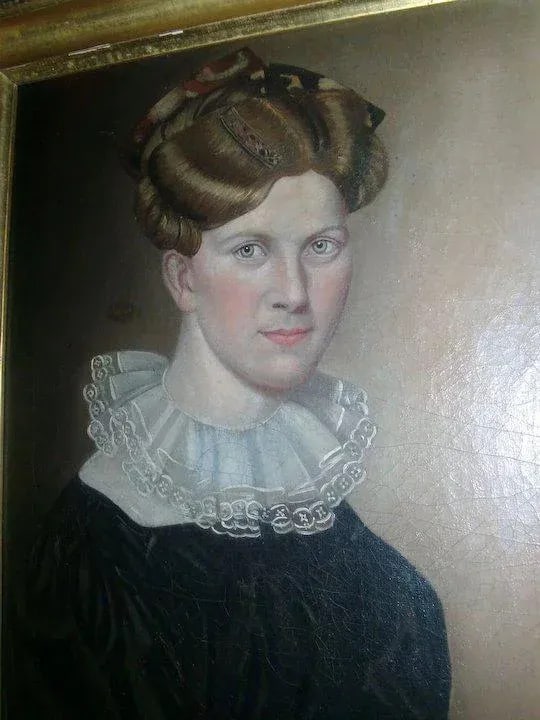 1825 American Federal Woman Portrait Oil Painting, Framed - 6