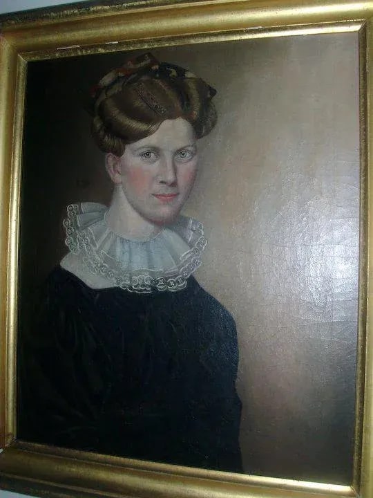 1825 American Federal Woman Portrait Oil Painting, Framed - 8