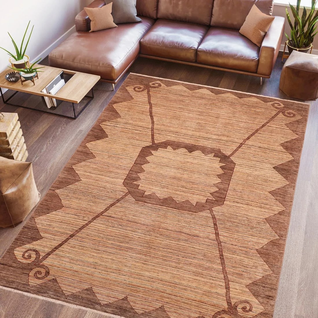 1980s 1980s Boho Chic Beige/Brown Wool Rug - 8'3" X 11'1" - 2