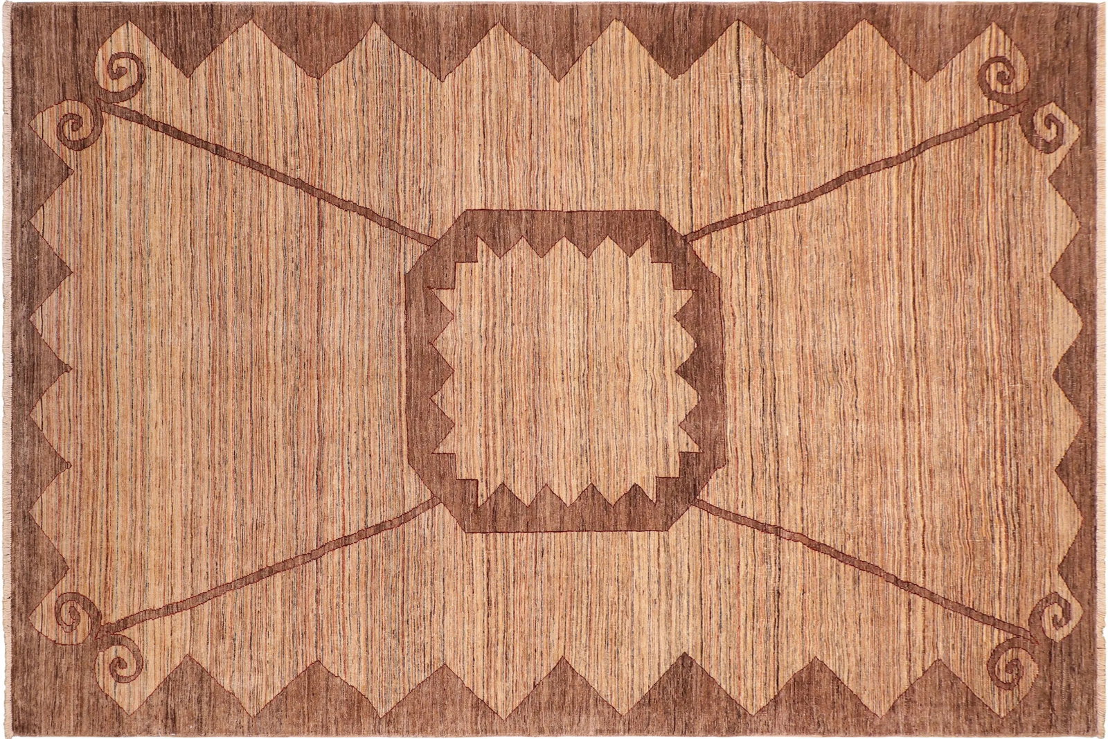 1980s 1980s Boho Chic Beige/Brown Wool Rug - 8'3" X 11'1" - 9