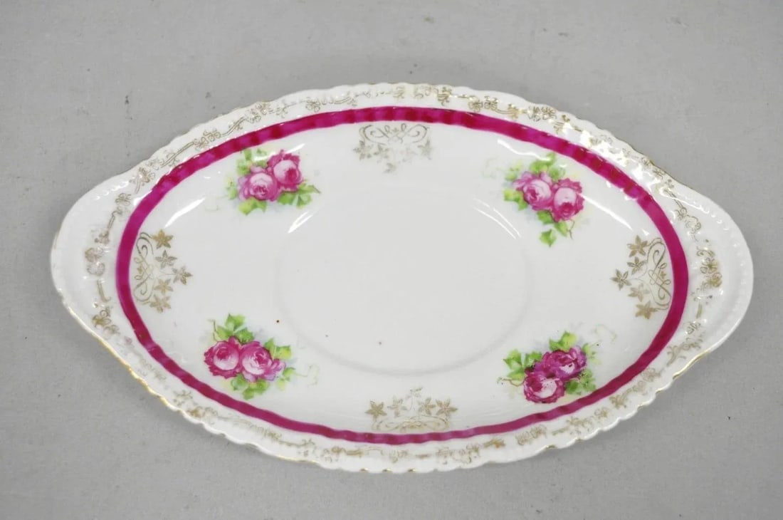 Early 20th Century (12) Victoria Carlsbad Austria, Porcelain Fish Plates & Gravy Sauce Boat - 5