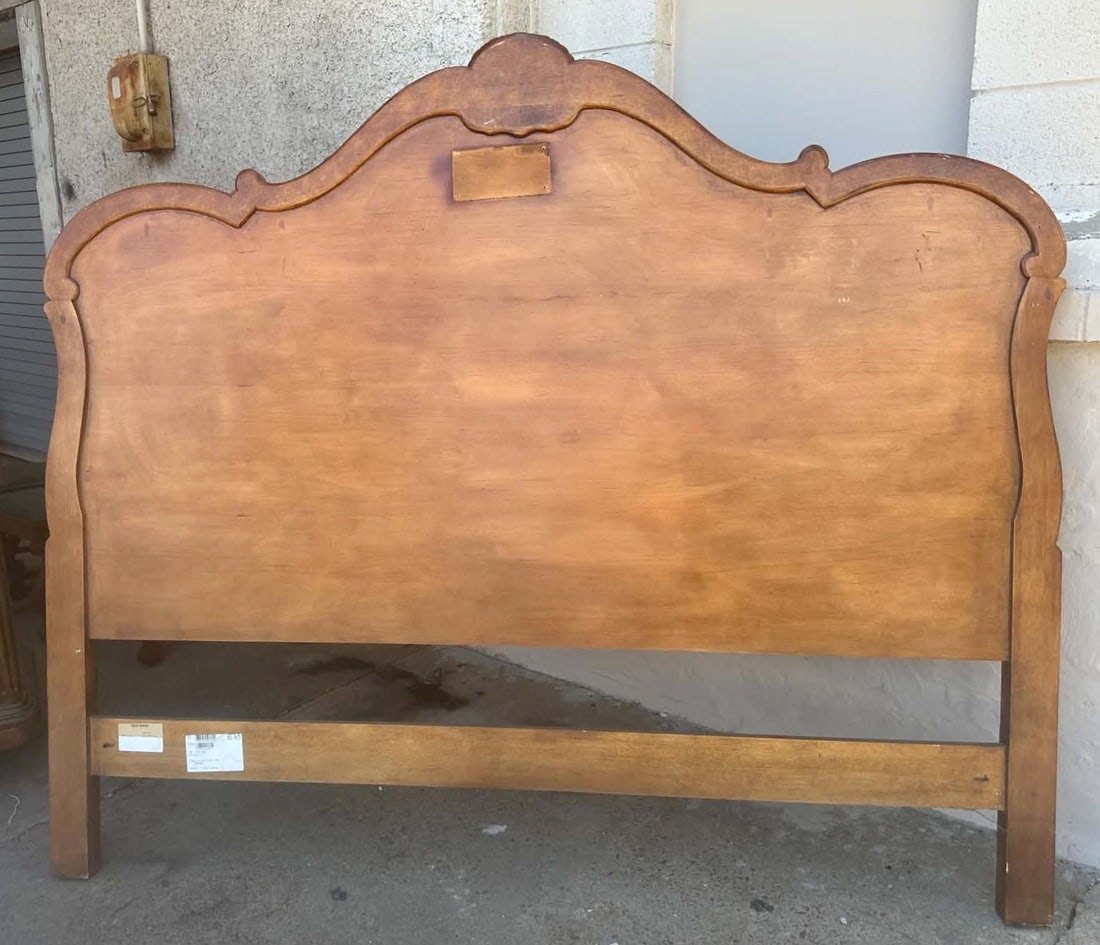 Henredon King Size French Provincial Headboard Solid Walnut With Burlwood 83" W X 70.5" H - Late 20t - 4
