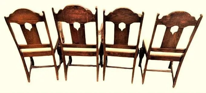 Antique Spanish Revival Early 20th Century Solid Oak Dining Chairs With New Kravet Fabric - Set of 4 - 11