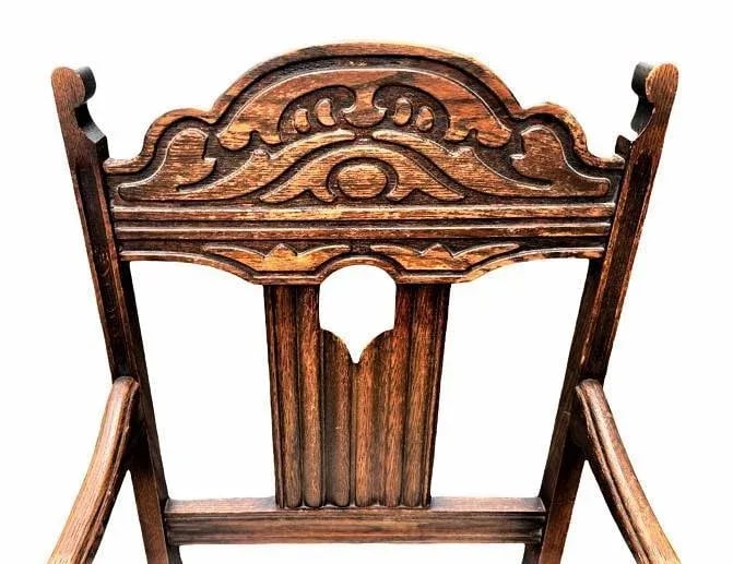 Antique Spanish Revival Early 20th Century Solid Oak Dining Chairs With New Kravet Fabric - Set of 4 - 2