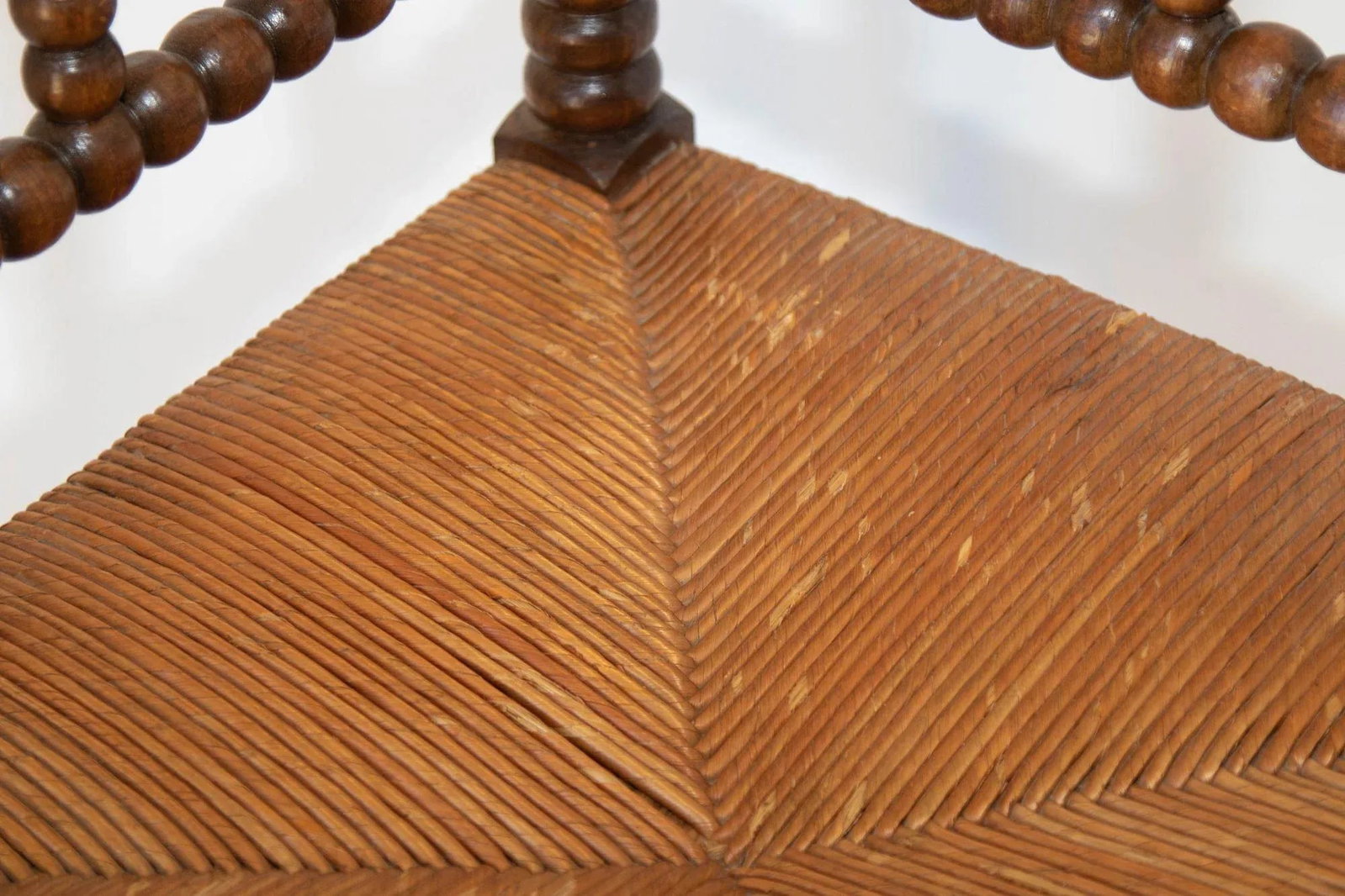 Antique French Provincial Carved Oak Bobbin Rush Corner Chair 19th C. - 6