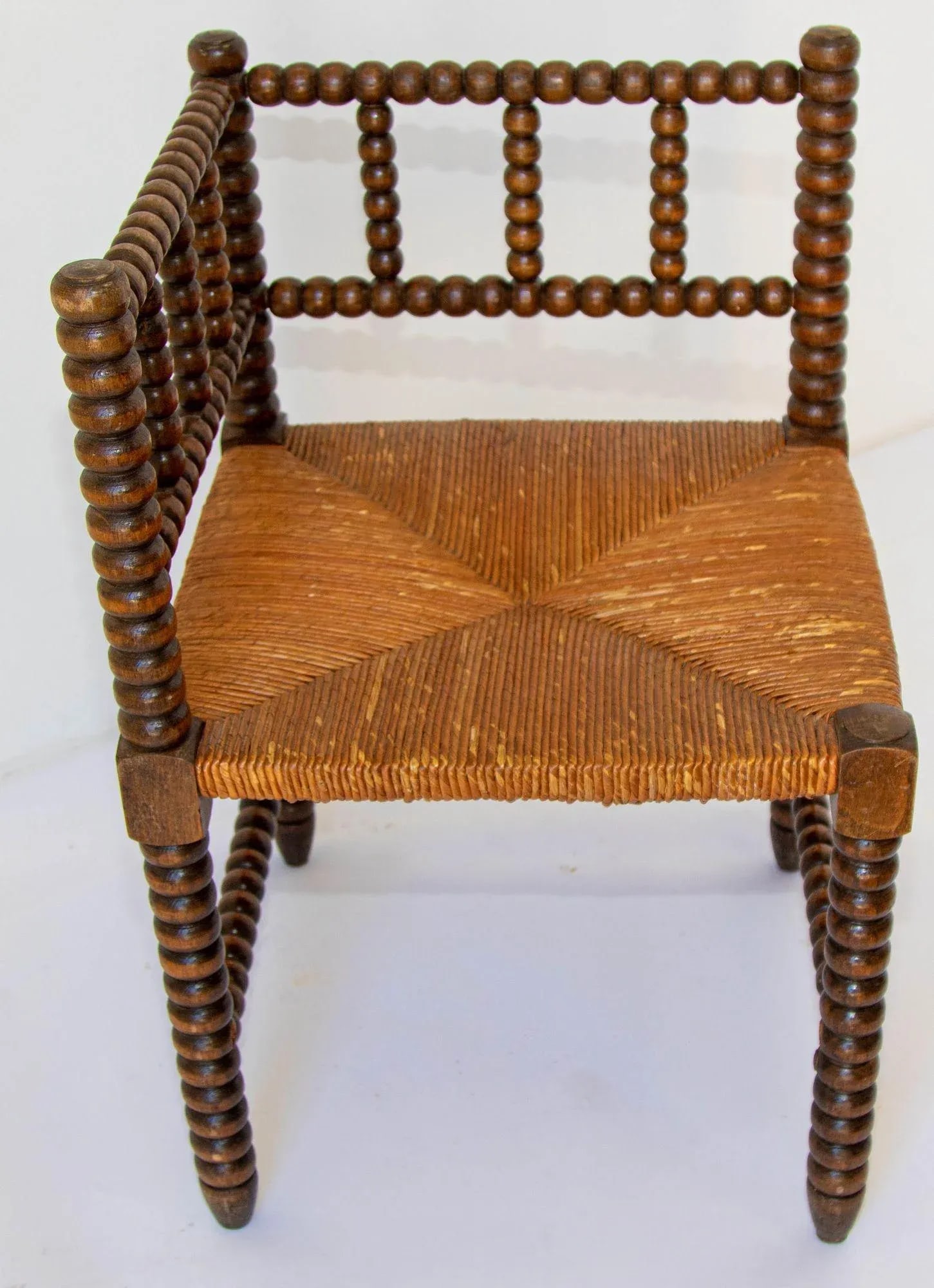 Antique French Provincial Carved Oak Bobbin Rush Corner Chair 19th C. - 7