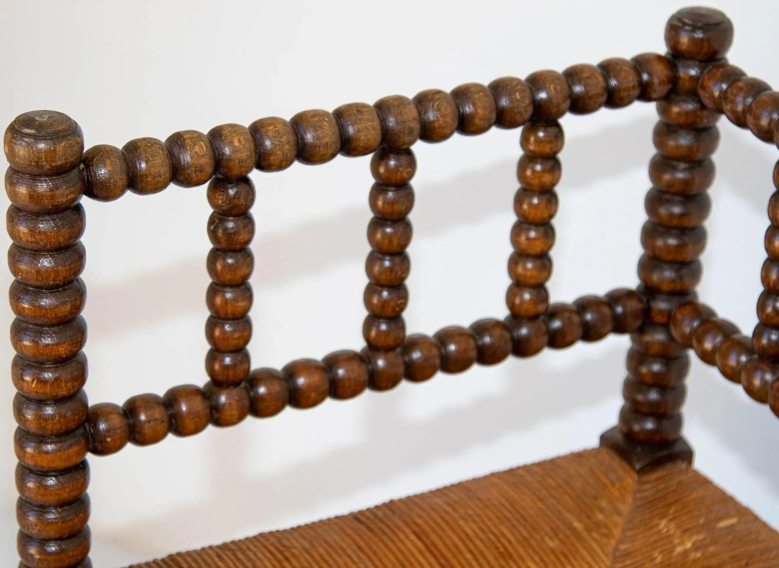 Antique French Provincial Carved Oak Bobbin Rush Corner Chair 19th C. - 8