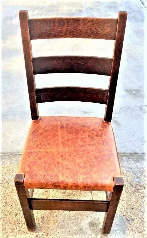 Signed Gustav Stickley Quarter Sawn Mission Oak Chair With New Leather Seat Cover - Early 20th Centu - 10