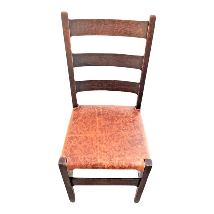 Signed Gustav Stickley Quarter Sawn Mission Oak Chair With New Leather Seat Cover - Early 20th Centu - 13