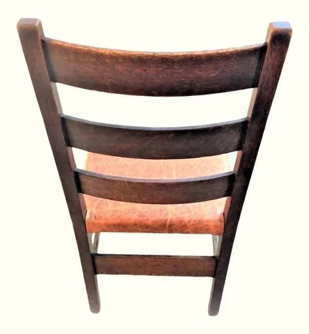 Signed Gustav Stickley Quarter Sawn Mission Oak Chair With New Leather Seat Cover - Early 20th Centu - 4