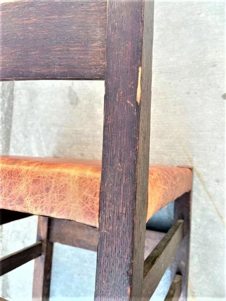 Signed Gustav Stickley Quarter Sawn Mission Oak Chair With New Leather Seat Cover - Early 20th Centu - 7