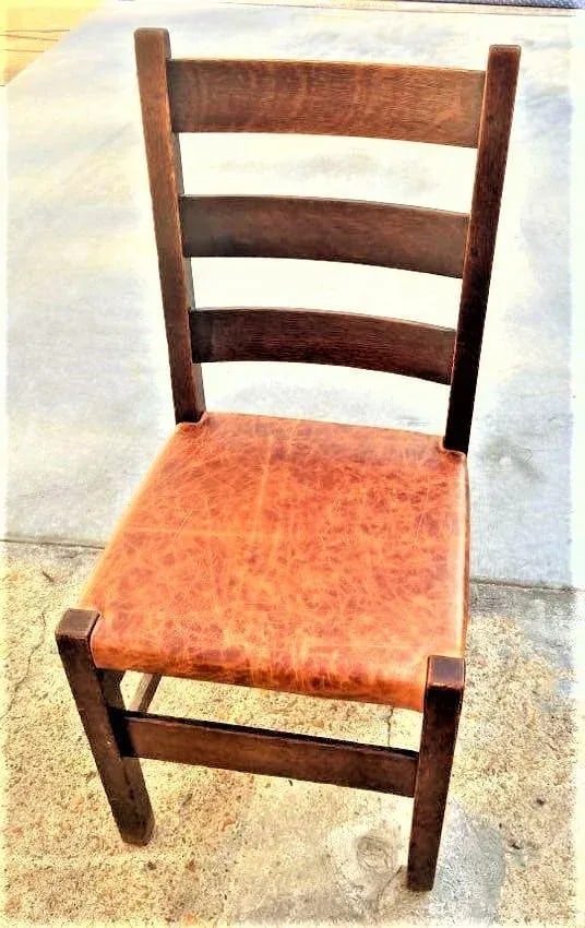 Signed Gustav Stickley Quarter Sawn Mission Oak Chair With New Leather Seat Cover - Early 20th Centu - 8