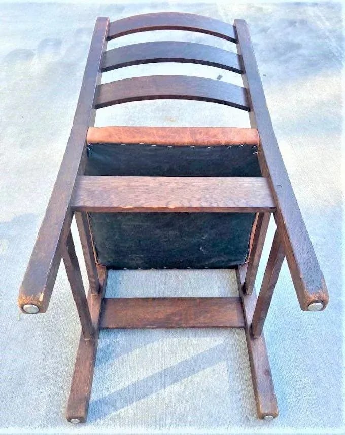 Signed Gustav Stickley Quarter Sawn Mission Oak Chair With New Leather Seat Cover - Early 20th Centu - 9