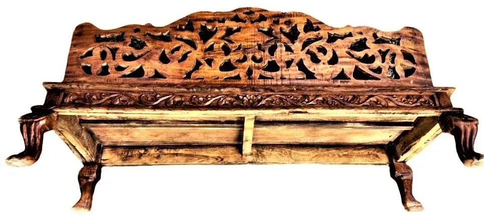 Ornately Carved Teak Bench From South Asia - Mid 20th Century - 2
