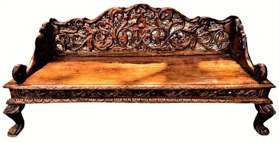 Ornately Carved Teak Bench From South Asia - Mid 20th Century - 5