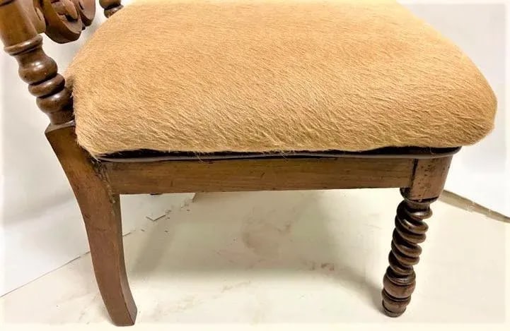 Late 19th Century Carved Rosewood Renaissance Revival Chair With Hair-On Cowhide Seat Upholstery - 3