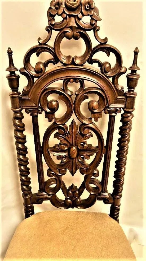 Late 19th Century Carved Rosewood Renaissance Revival Chair With Hair-On Cowhide Seat Upholstery - 6
