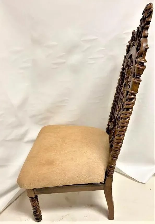 Late 19th Century Carved Rosewood Renaissance Revival Chair With Hair-On Cowhide Seat Upholstery - 9