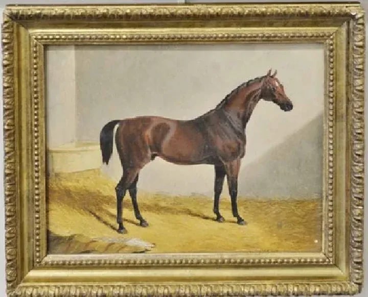 Antique 19th Century Equestrian Horse Portrait Oil Painting on Board - 2