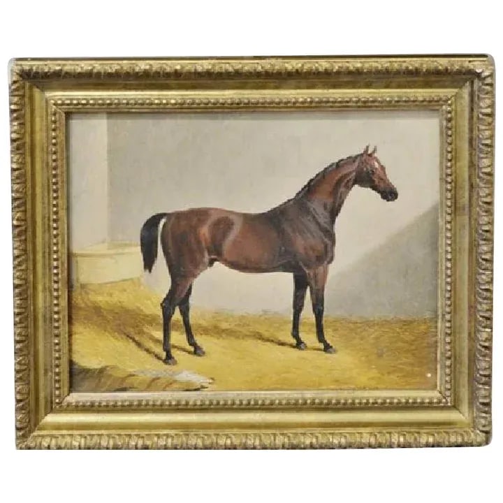 Antique 19th Century Equestrian Horse Portrait Oil Painting on Board - 3