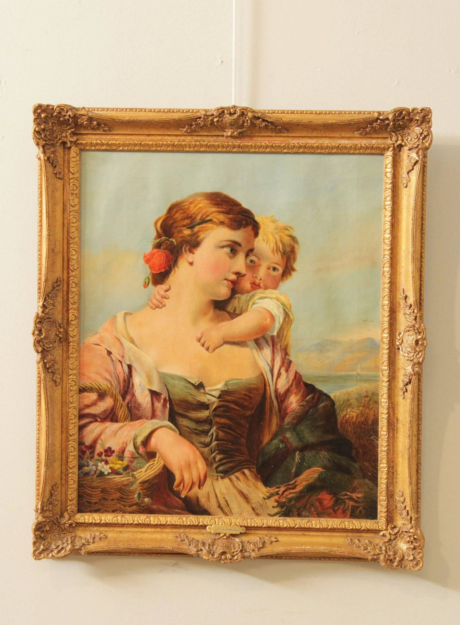 John James Hill Portrait of Mother & Child Original Painting - 2