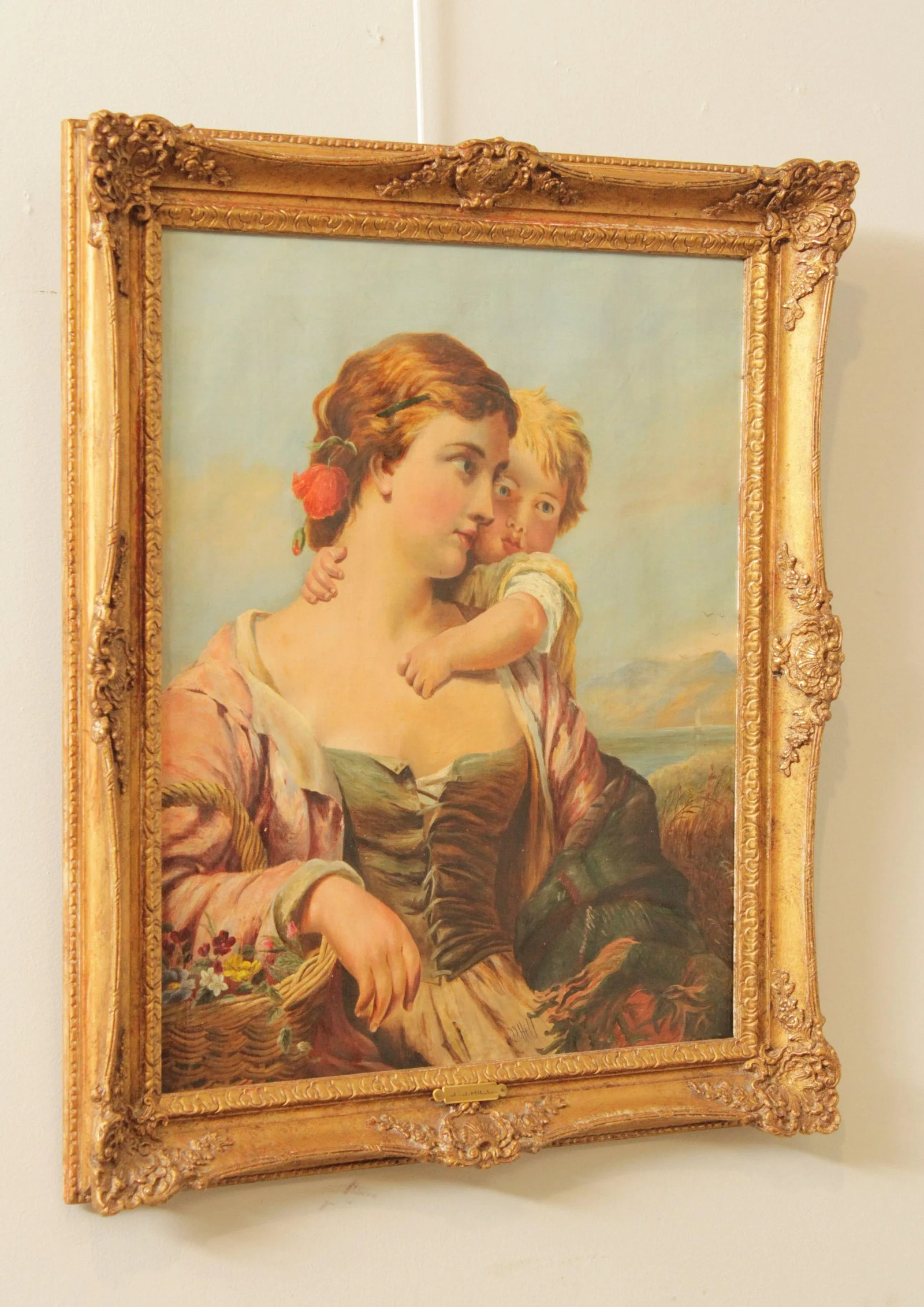 John James Hill Portrait of Mother & Child Original Painting - 3