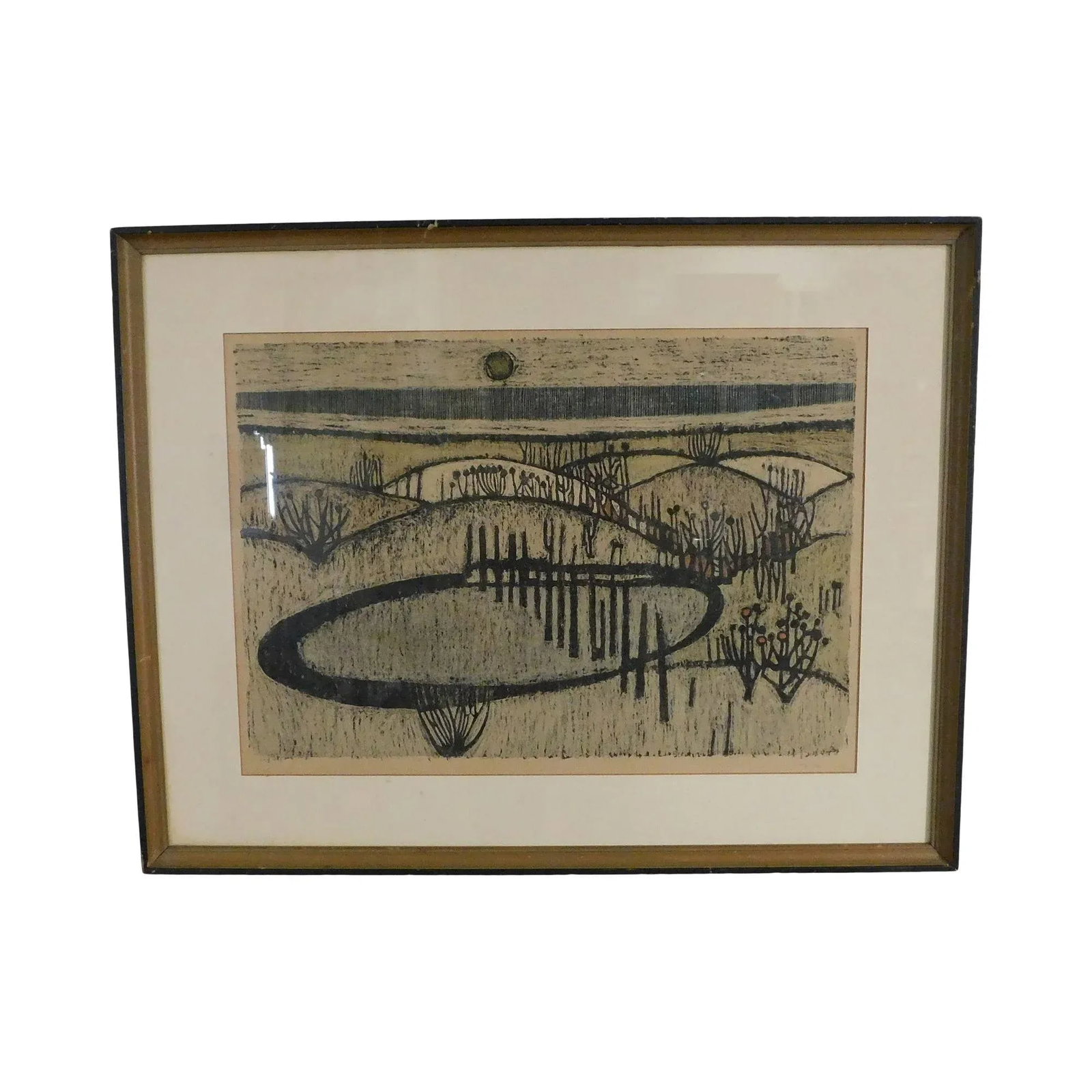 Mid Century Abstract Landscape Woodblock Print - 13