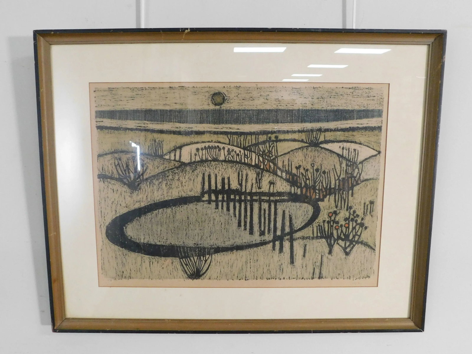 Mid Century Abstract Landscape Woodblock Print - 3
