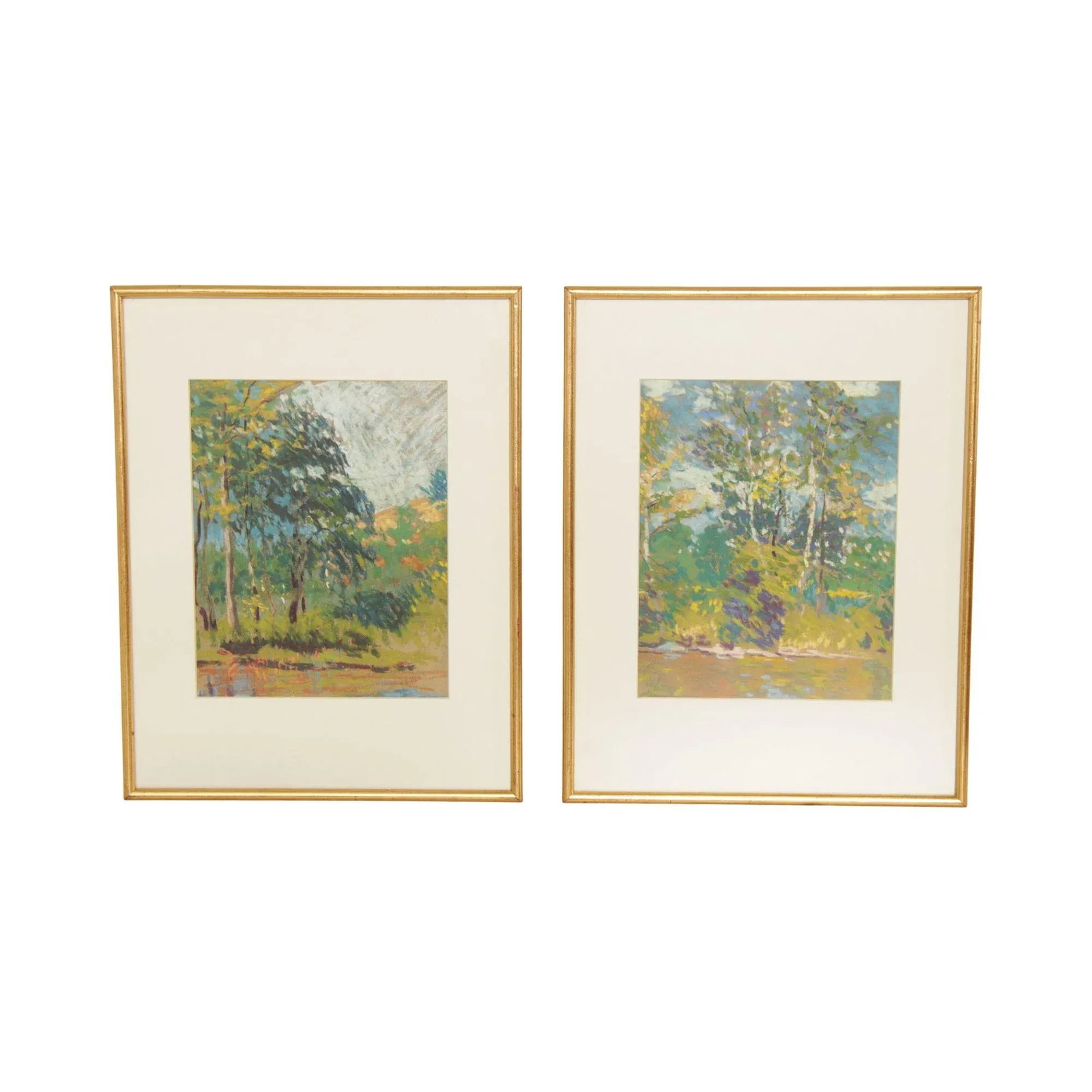 Impressionist Style 'Forrest Green' Pastel Drawings by John J. Dull - A Pair - 13