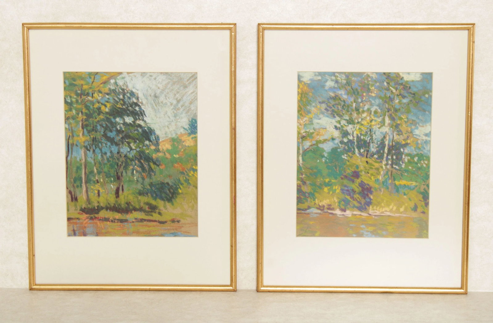 Impressionist Style 'Forrest Green' Pastel Drawings by John J. Dull - A Pair - 2