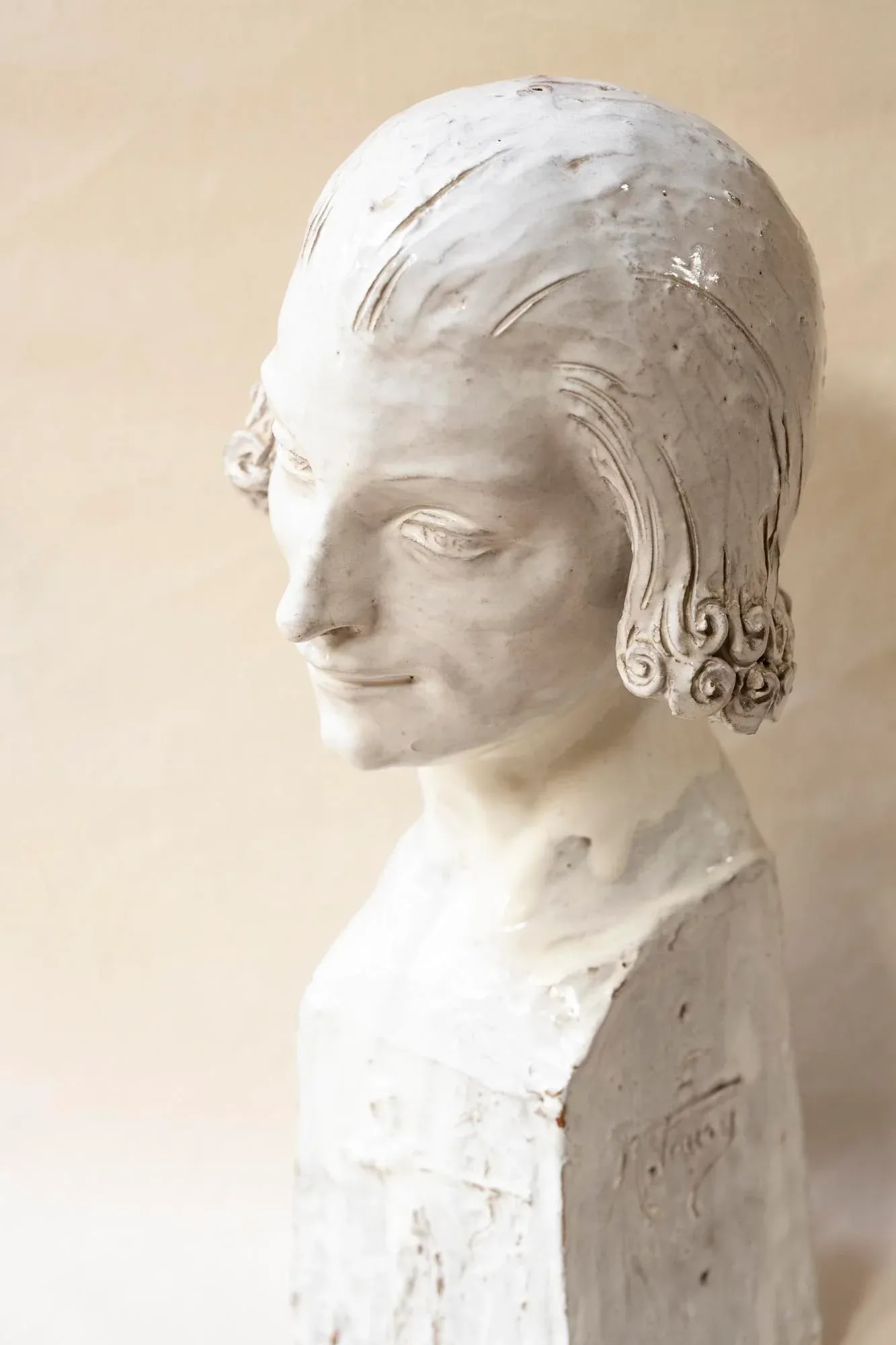 Early 20th Century Glazed Terra Cotta Bust of a Young Man by Maurice Vaury - 2