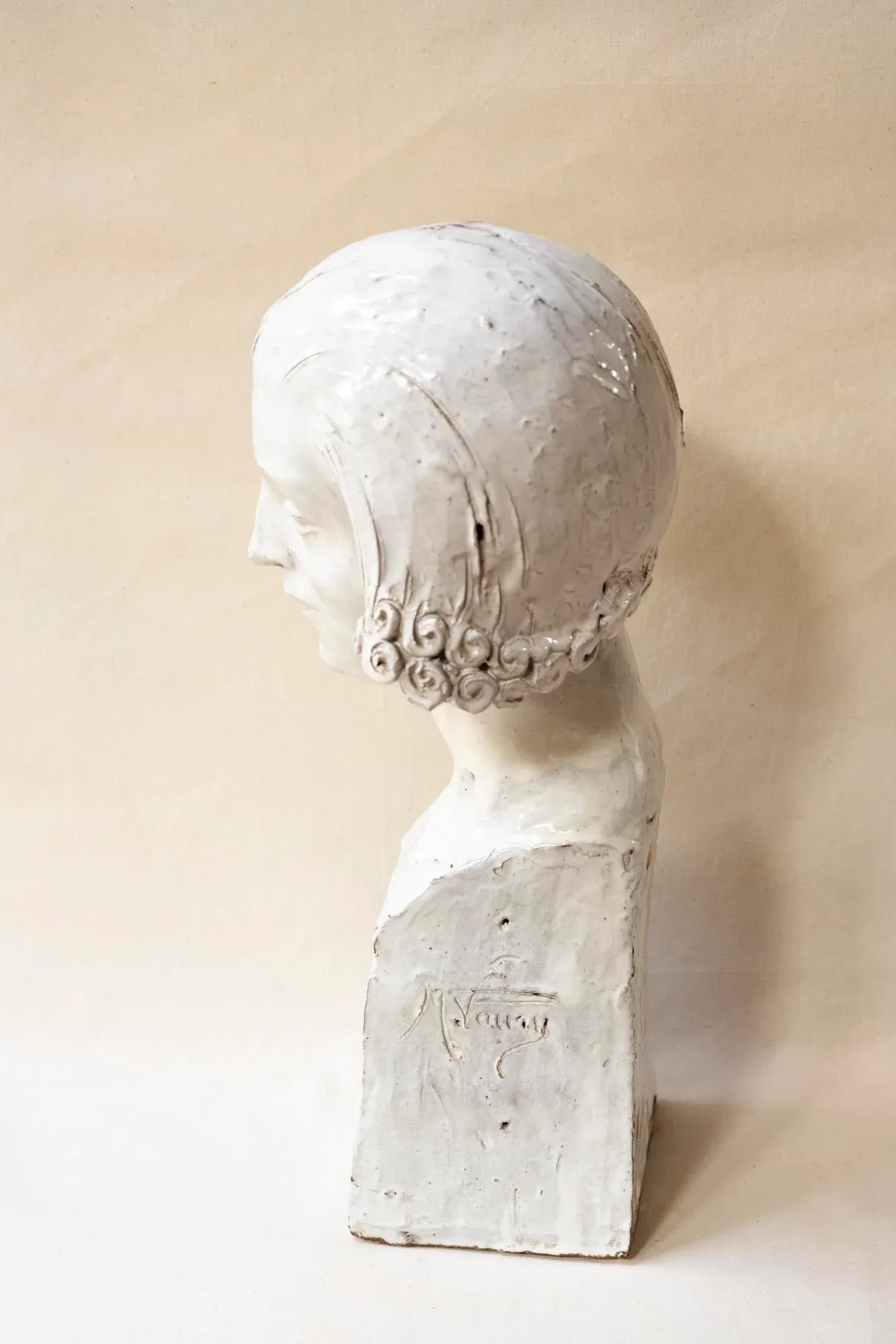 Early 20th Century Glazed Terra Cotta Bust of a Young Man by Maurice Vaury - 3