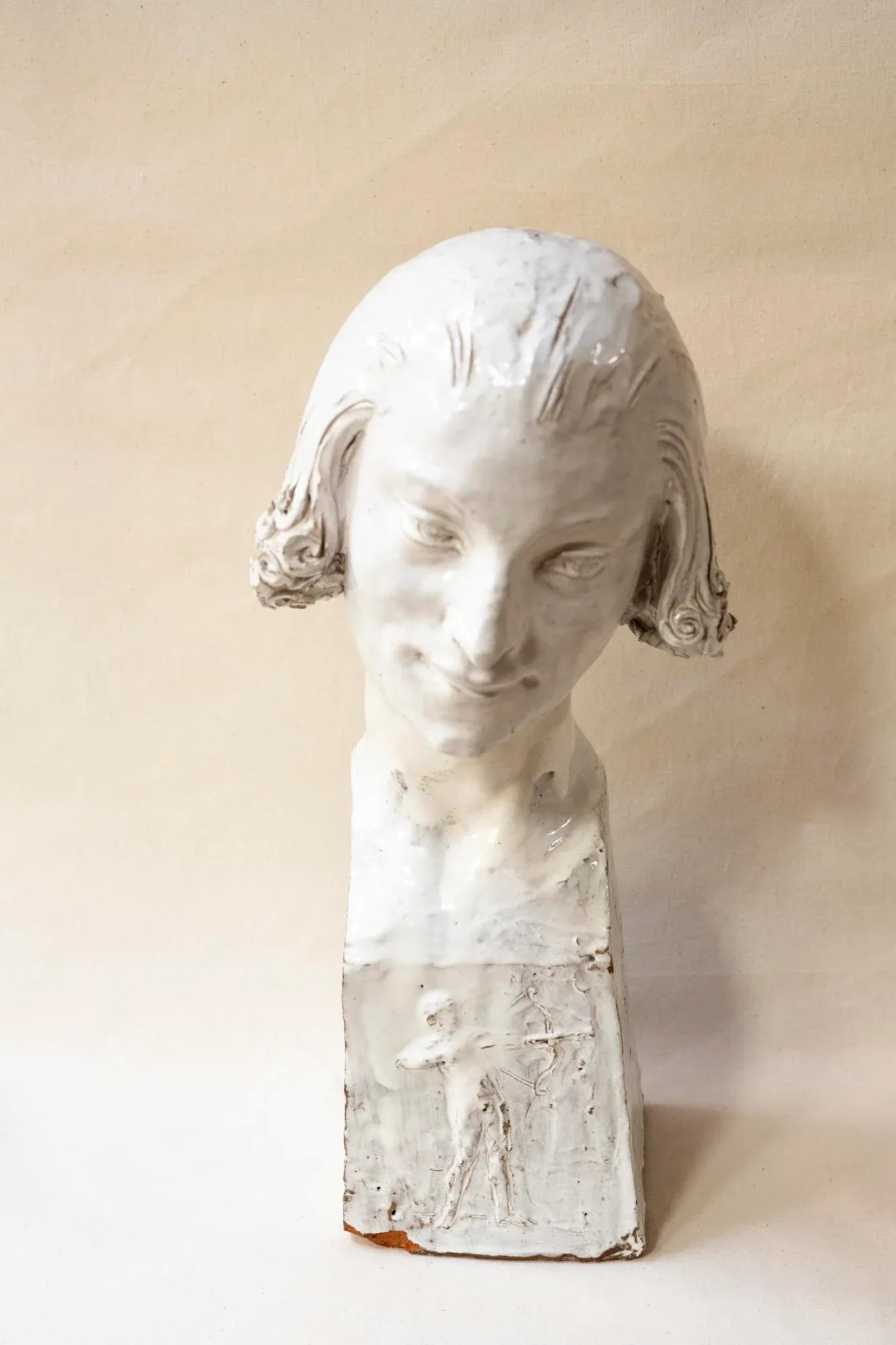 Early 20th Century Glazed Terra Cotta Bust of a Young Man by Maurice Vaury - 6