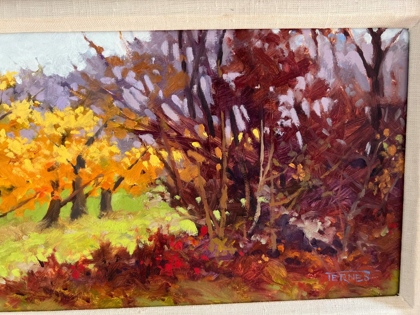 "Fall Orchard" by William Ternes - Framed Impressionist Oil on Board - 2