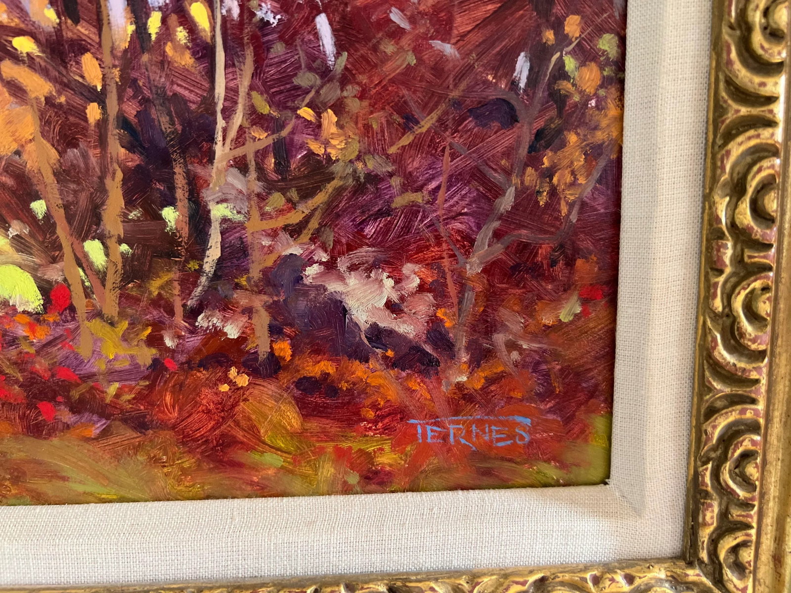 "Fall Orchard" by William Ternes - Framed Impressionist Oil on Board - 4