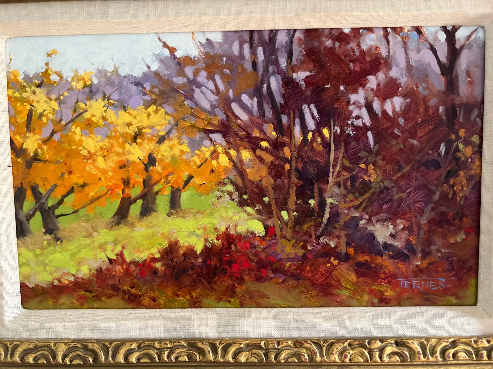 "Fall Orchard" by William Ternes - Framed Impressionist Oil on Board - 5