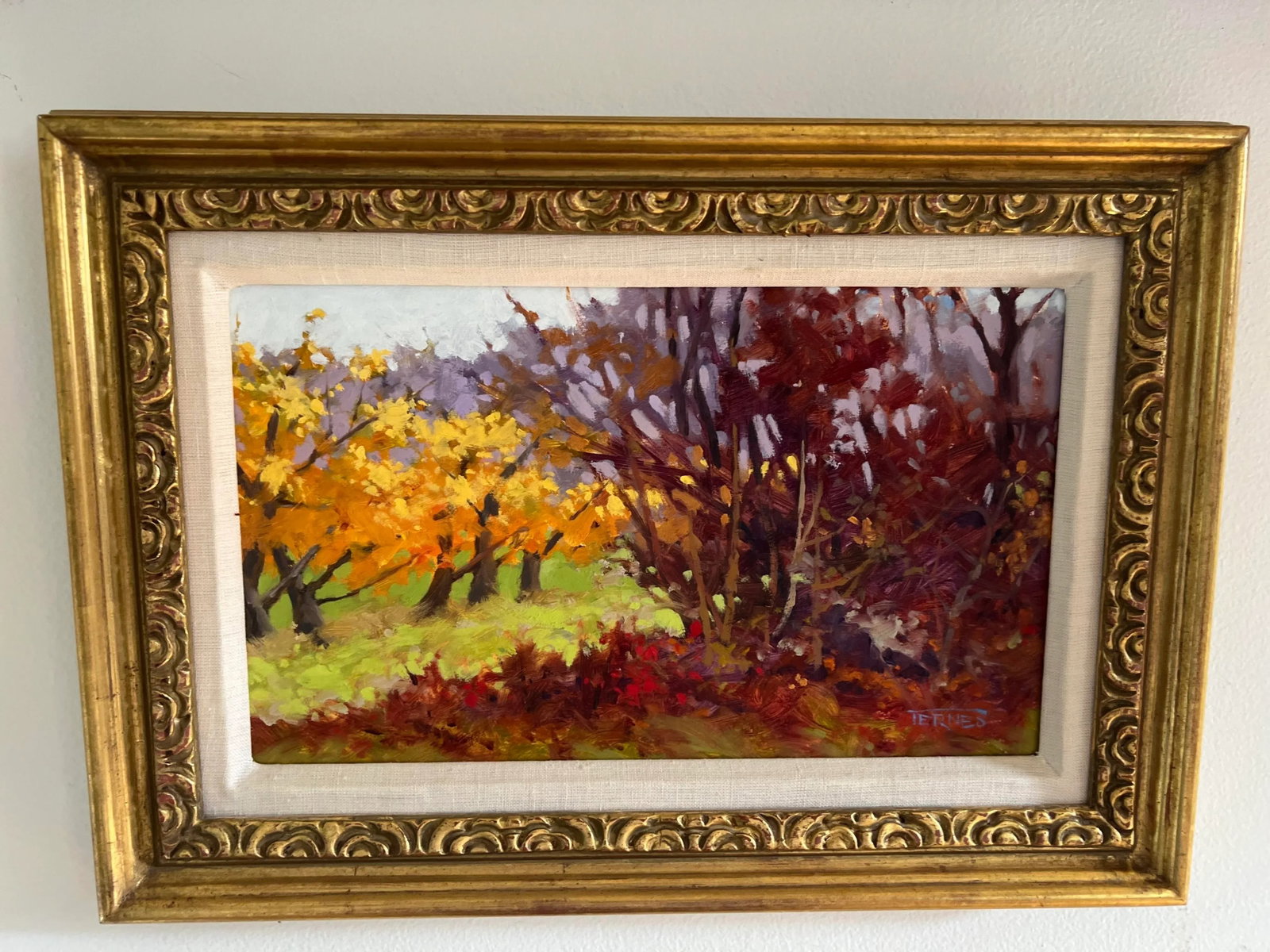 "Fall Orchard" by William Ternes - Framed Impressionist Oil on Board - 7