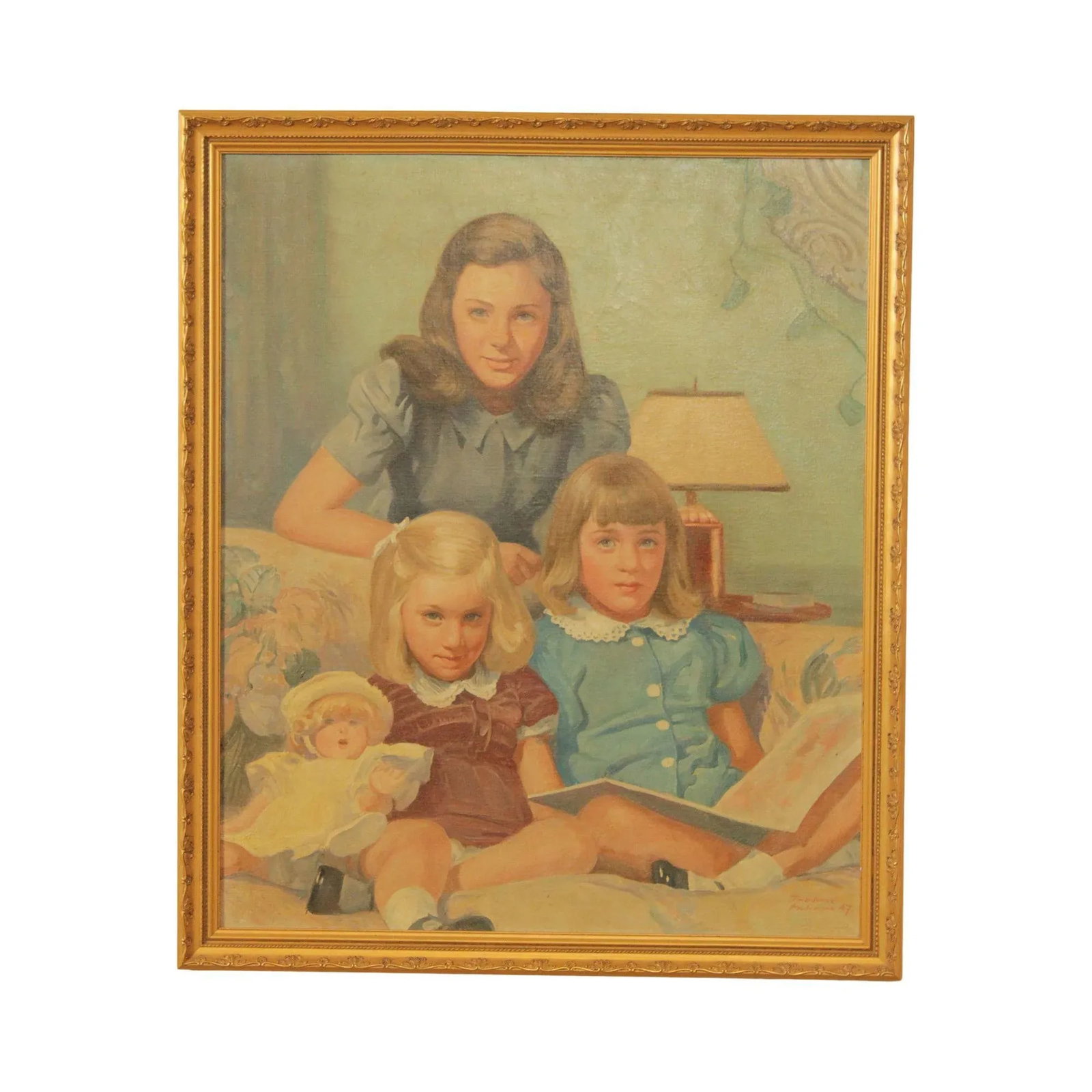 American 1940s Family Portrait Original Oil Painting, by Frederic Anderson - 13