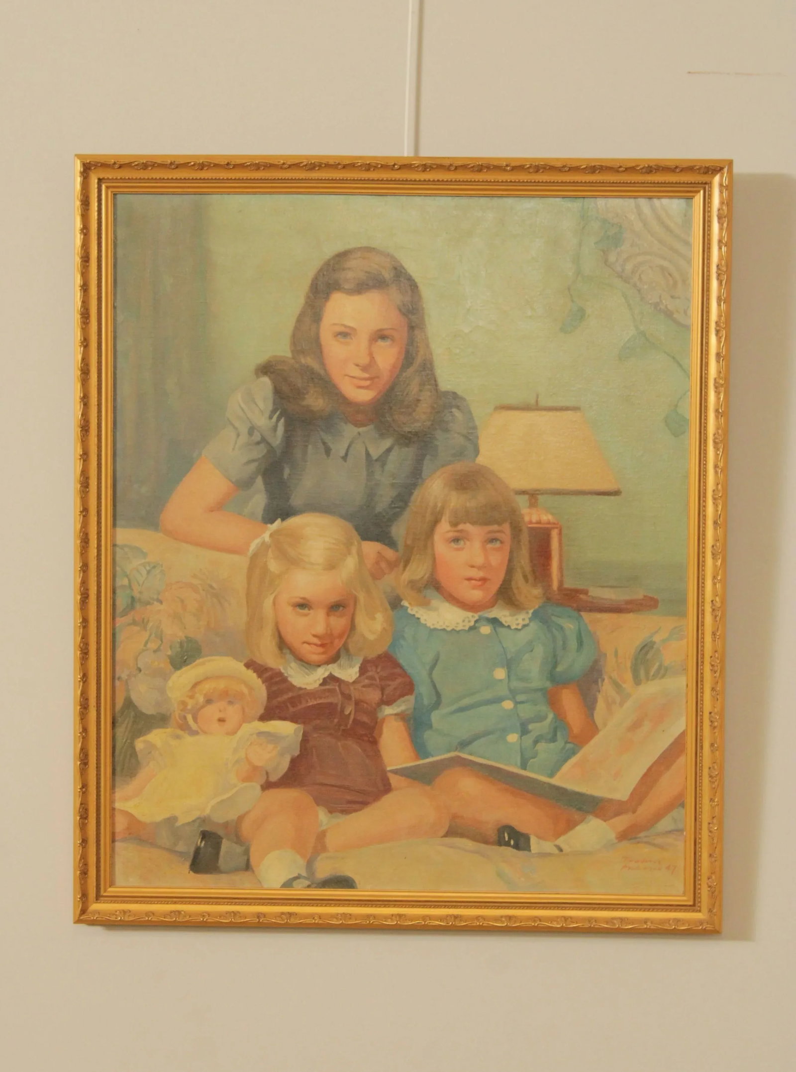 American 1940s Family Portrait Original Oil Painting, by Frederic Anderson - 2