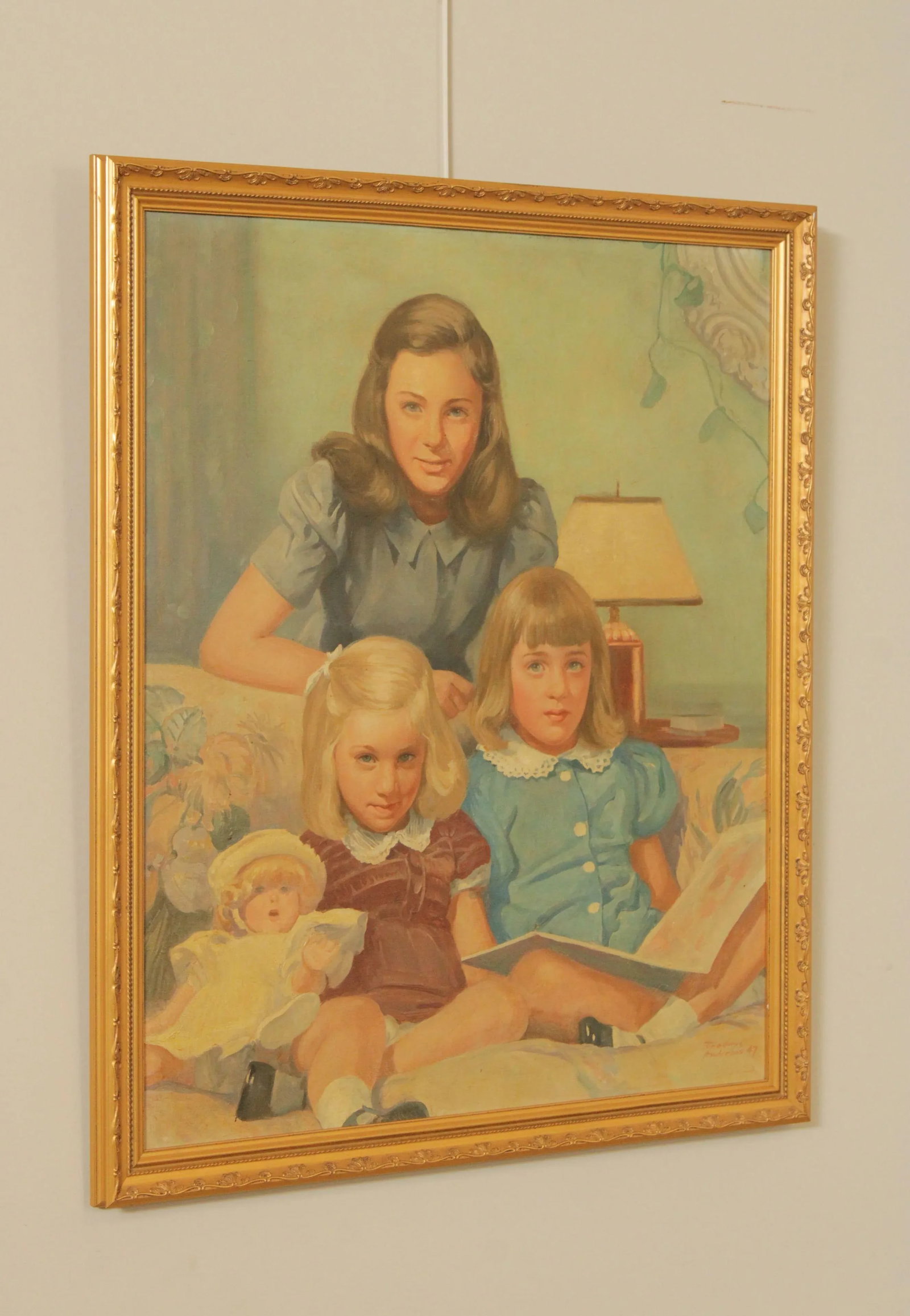 American 1940s Family Portrait Original Oil Painting, by Frederic Anderson - 3