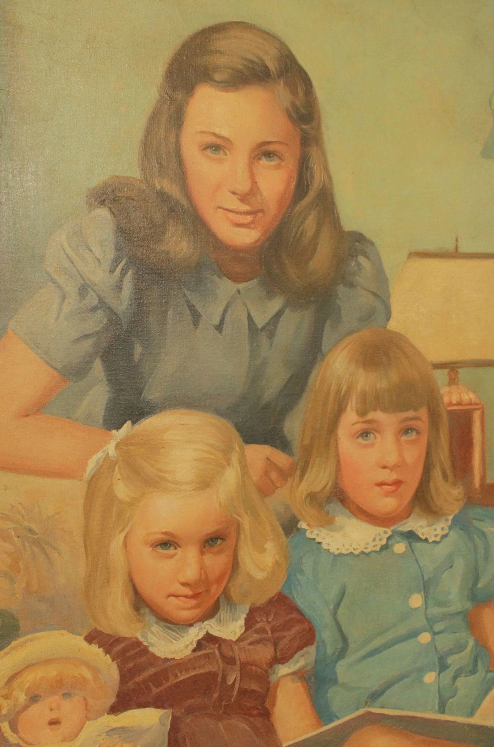 American 1940s Family Portrait Original Oil Painting, by Frederic Anderson - 5