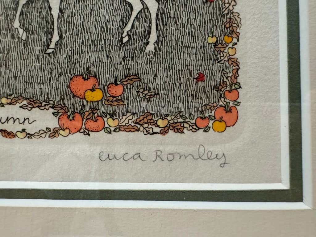 1970s Cuca Romley Four Seasons Set of 4 Signed Hand-Colored Etchings Framed - 4
