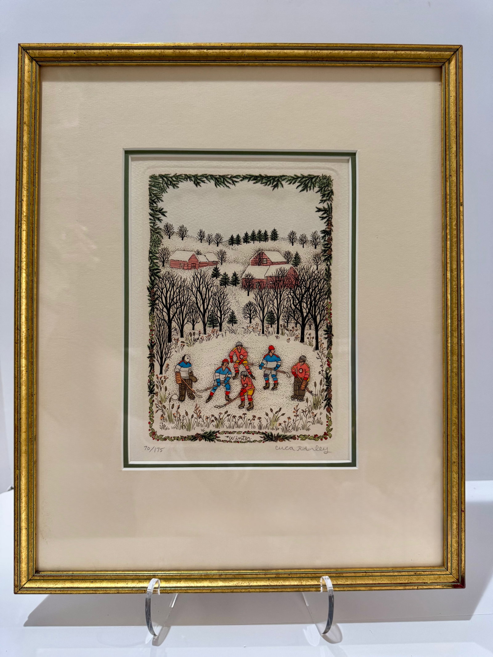1970s Cuca Romley Four Seasons Set of 4 Signed Hand-Colored Etchings Framed - 6